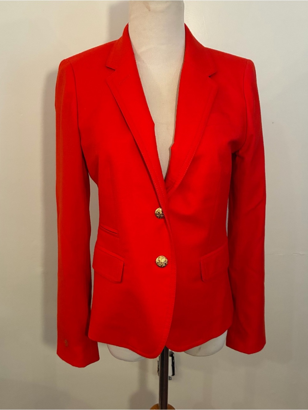 J. Crew Vibrant Red Tailored Blazer with Gold Buttons